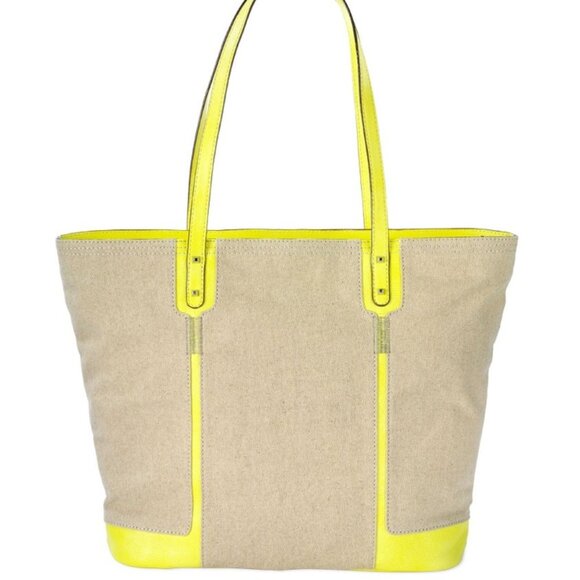Stella & Dot Handbags - Stella & Dot The Classic Neon Yellow Trimmed Linen Tote